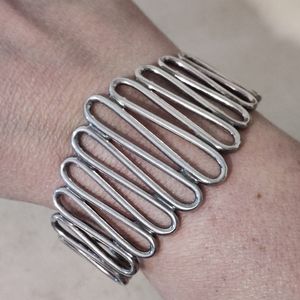 Vintage Modernist Bracelet Sterling 925 Silver Gradient Wave Cuff Bracelet